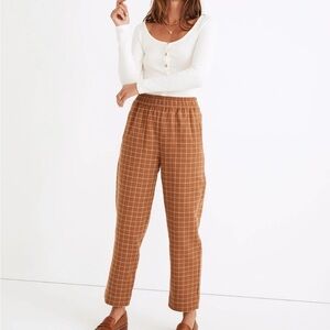 Madewell Waffleback Pull-On High-Rise Tapered Pants in Windowpane Size XS